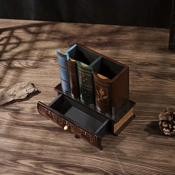 Antique Book Style Wood Desk Organizer for Home & Office - Picture 2 of 3